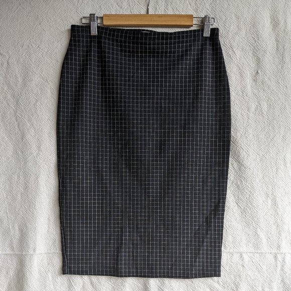 Max Studio Stretch Jersey Black White Grid Midi Skirt - Picture 1 of 5